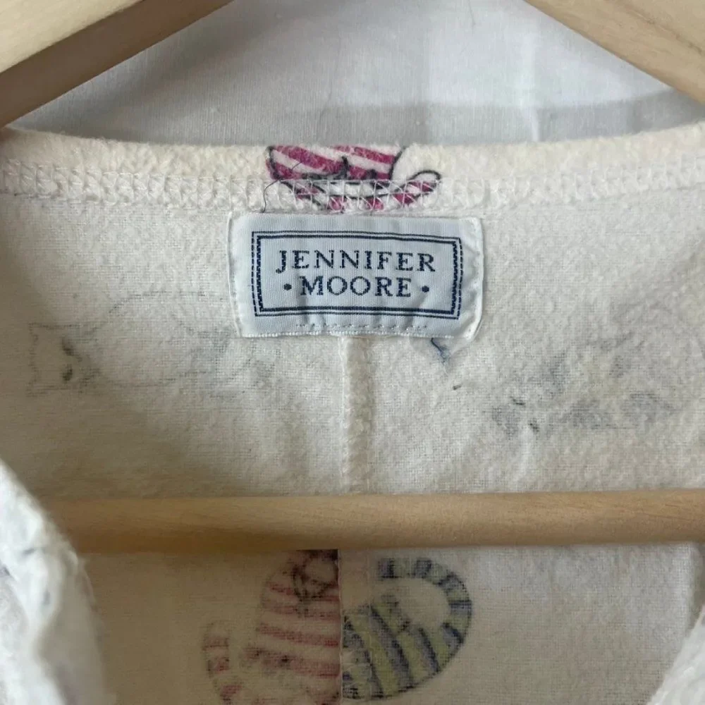 Jennifer Moore Off‎ White Cotton Flannel Cat Print Onesie Sz M